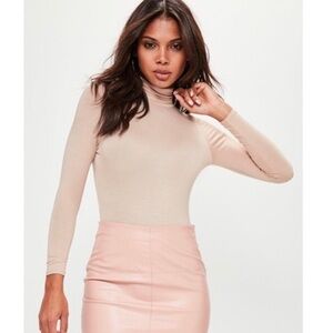 NWT Missguided Nude Turtleneck Long Sleeve Bodysuit sz 10